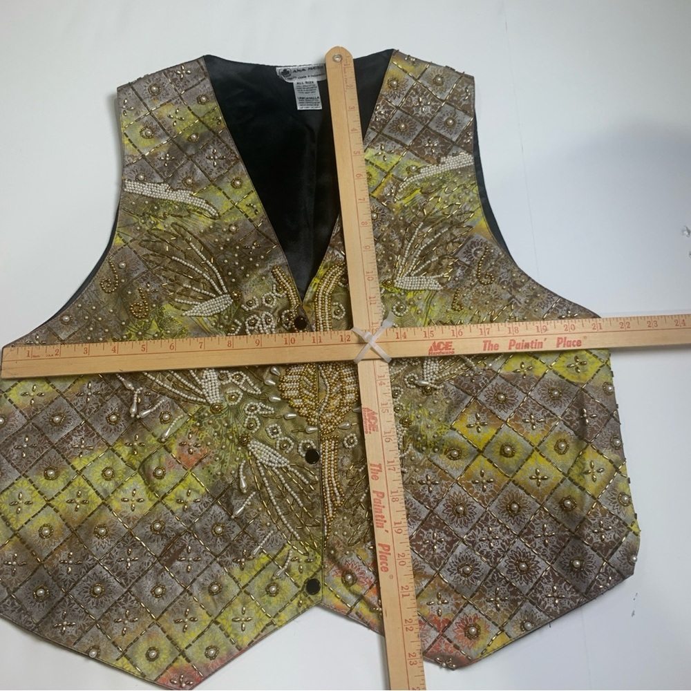 vtg 80s embroidered VEST Ana Moro‎ All Size pearl gold beaded Stunning - Picture 14 of 16
